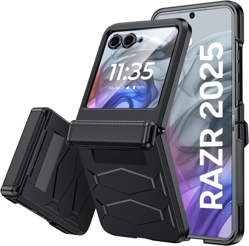 Vizvera for Motorola Razr 2025 Case with Hinge Cover,Built-in Screen Protector Shockproof All-Inclusive Smartphone Cover Wireless Charging for Motorola Razr 2025(Black) - Image 1